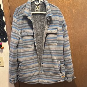 Blue and Gray Lightweight Zip-Up Shirt Jacket